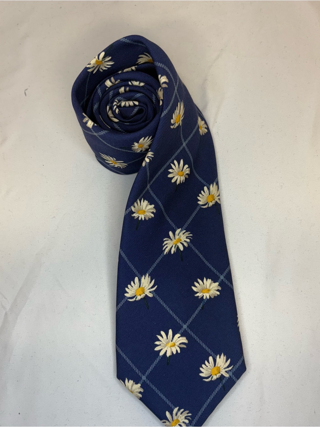 Bullock & Jones 100% Silk Neck Tie Blue Luxury Designer Floral/Daisy 3.5"Wx 59"L